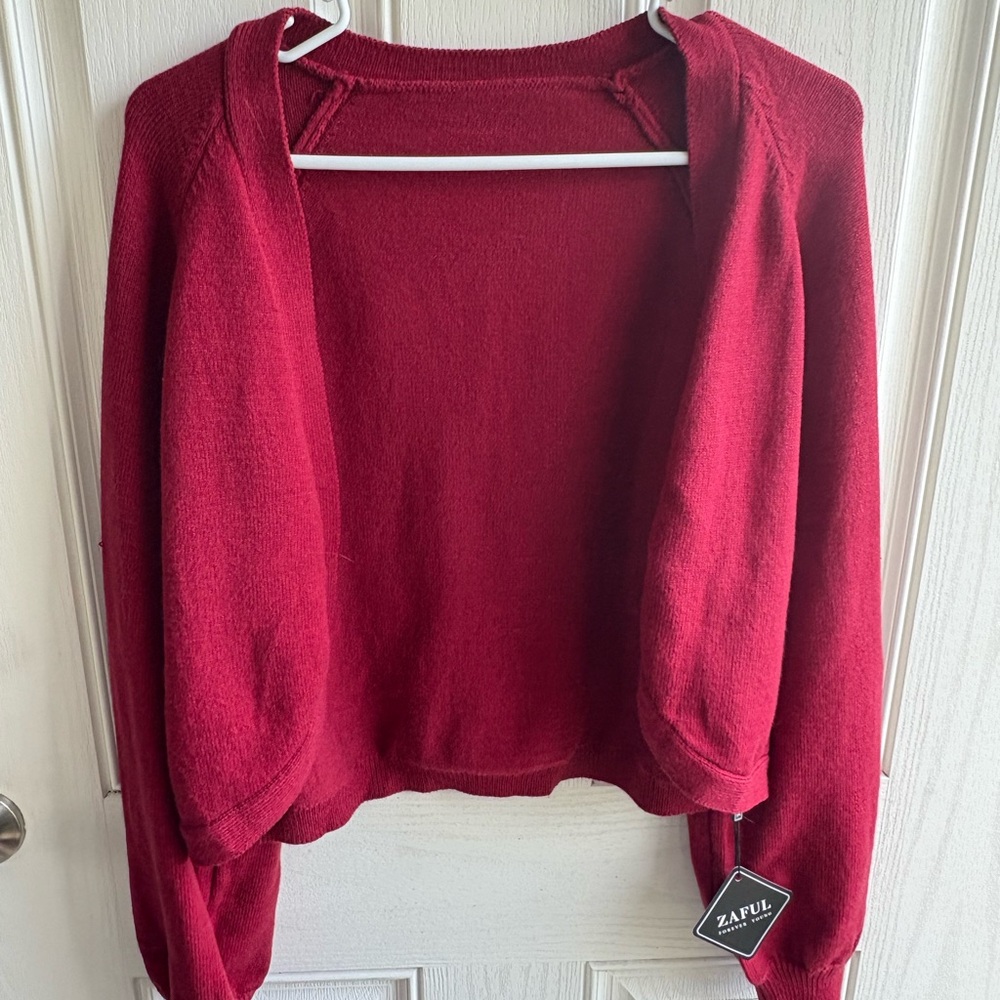 Zaful Deep Red Cropped Cardigan